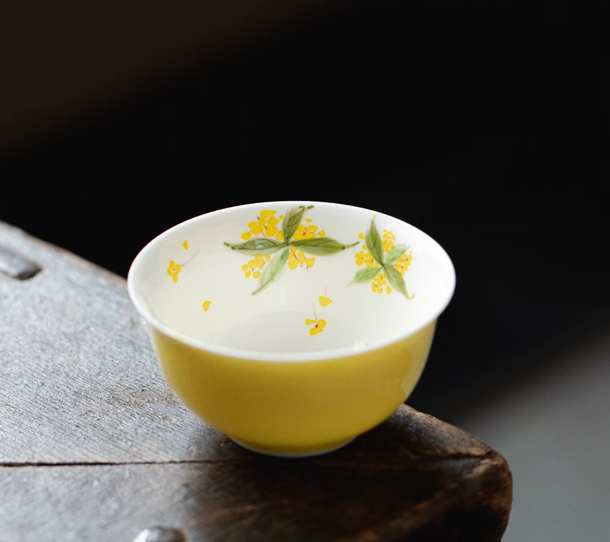 Exquisite Hand-painted Golden Osmanthus Ceramic Gaiwan Set | Premium Bright Yellow Kung Fu Tea Cup, Luxury Porcelain Teaware for Connoisseurs