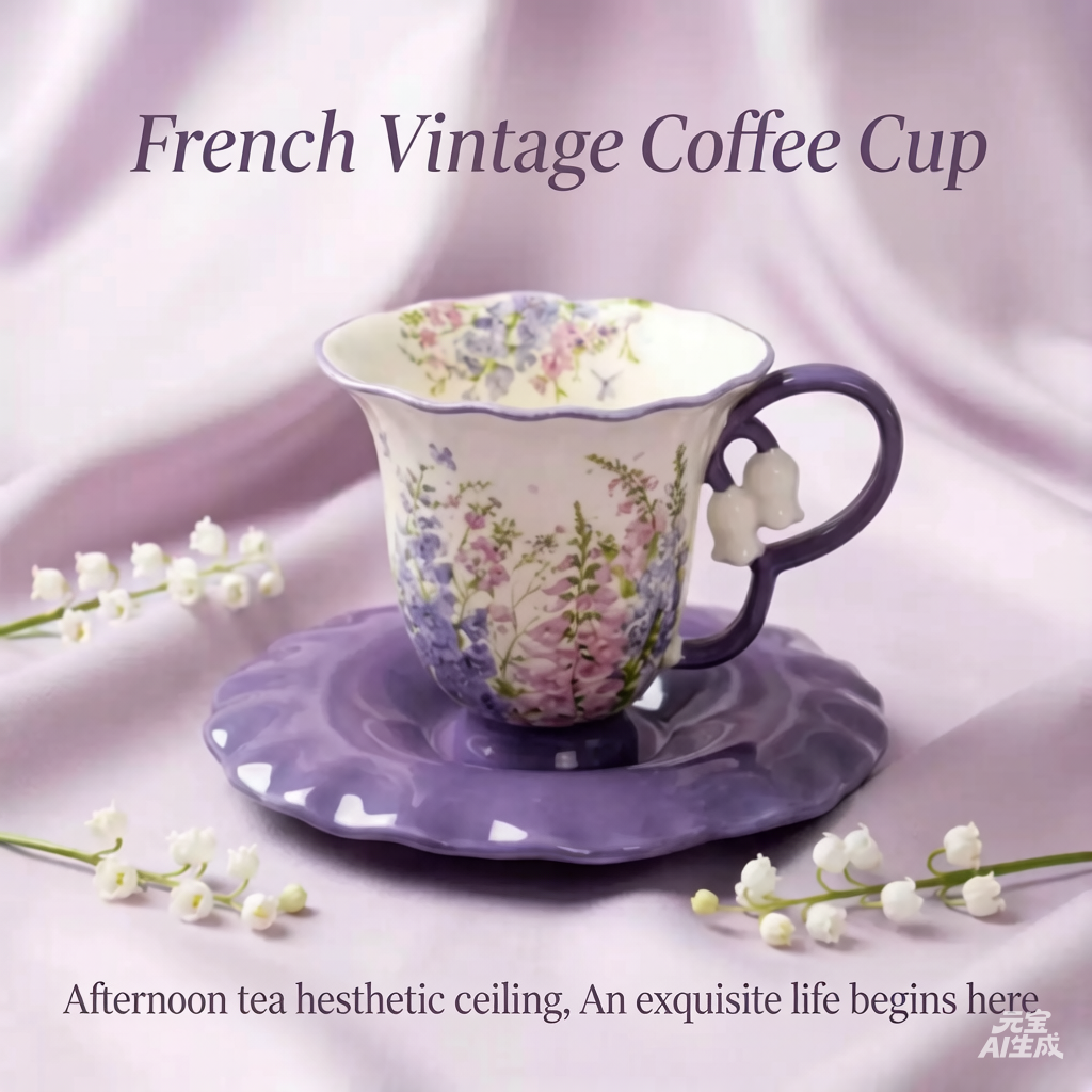 Smooth Ceramic French Look Retro Flowers Aesthetic Coffee Cup & Saucer Set (260ml) - Women's Drinkware Must-Haves, Ideal for Latte, Afternoon Tea