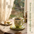Smooth Ceramic French Look Retro Flowers Aesthetic Coffee Cup & Saucer Set (260ml) - Women's Drinkware Must-Haves, Ideal for Latte, Afternoon Tea