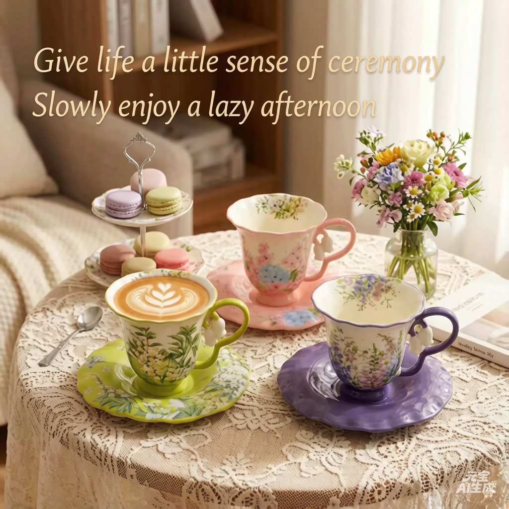 Smooth Ceramic French Look Retro Flowers Aesthetic Coffee Cup & Saucer Set (260ml) - Women's Drinkware Must-Haves, Ideal for Latte, Afternoon Tea