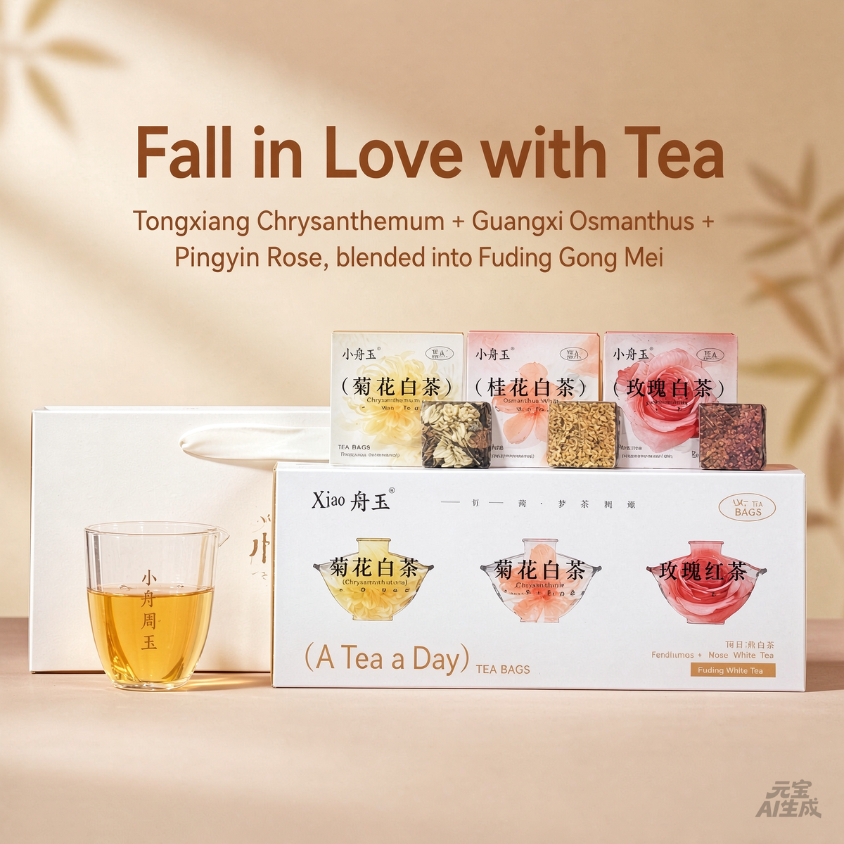 Fuding White Tea 2021 Gongmei Herbal Tea Cake – Osmanthus, Chrysanthemum & Rose Mini Square Biscuit Tea 105g