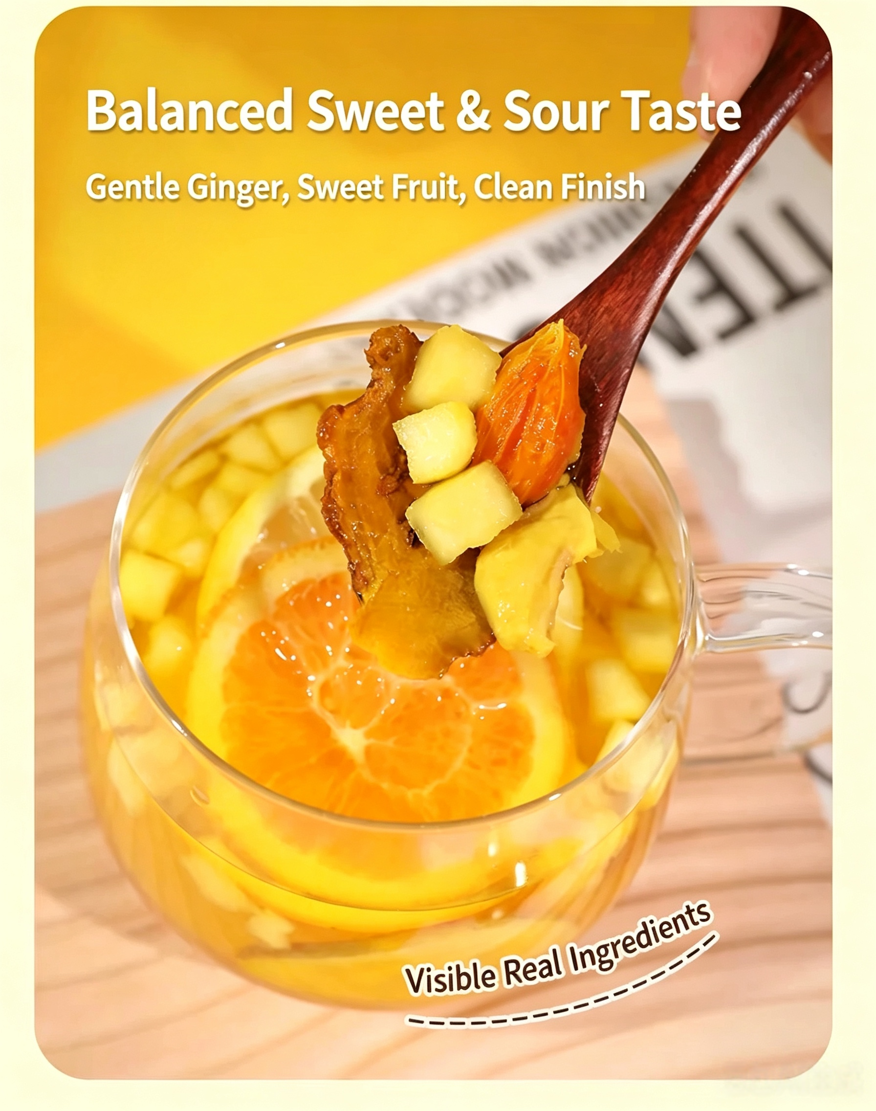 Turmeric Lemon Apple Warm Tea – Orange Slices Turmeric Tea Brew Instant Fruit & Flower Tea with Little Yellow Ginger, 25g × 7 Bags