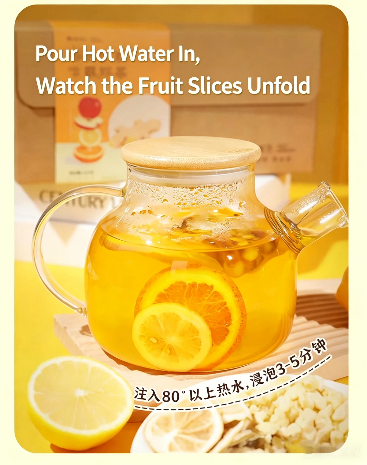 Turmeric Lemon Apple Warm Tea – Orange Slices Turmeric Tea Brew Instant Fruit & Flower Tea with Little Yellow Ginger, 25g × 7 Bags