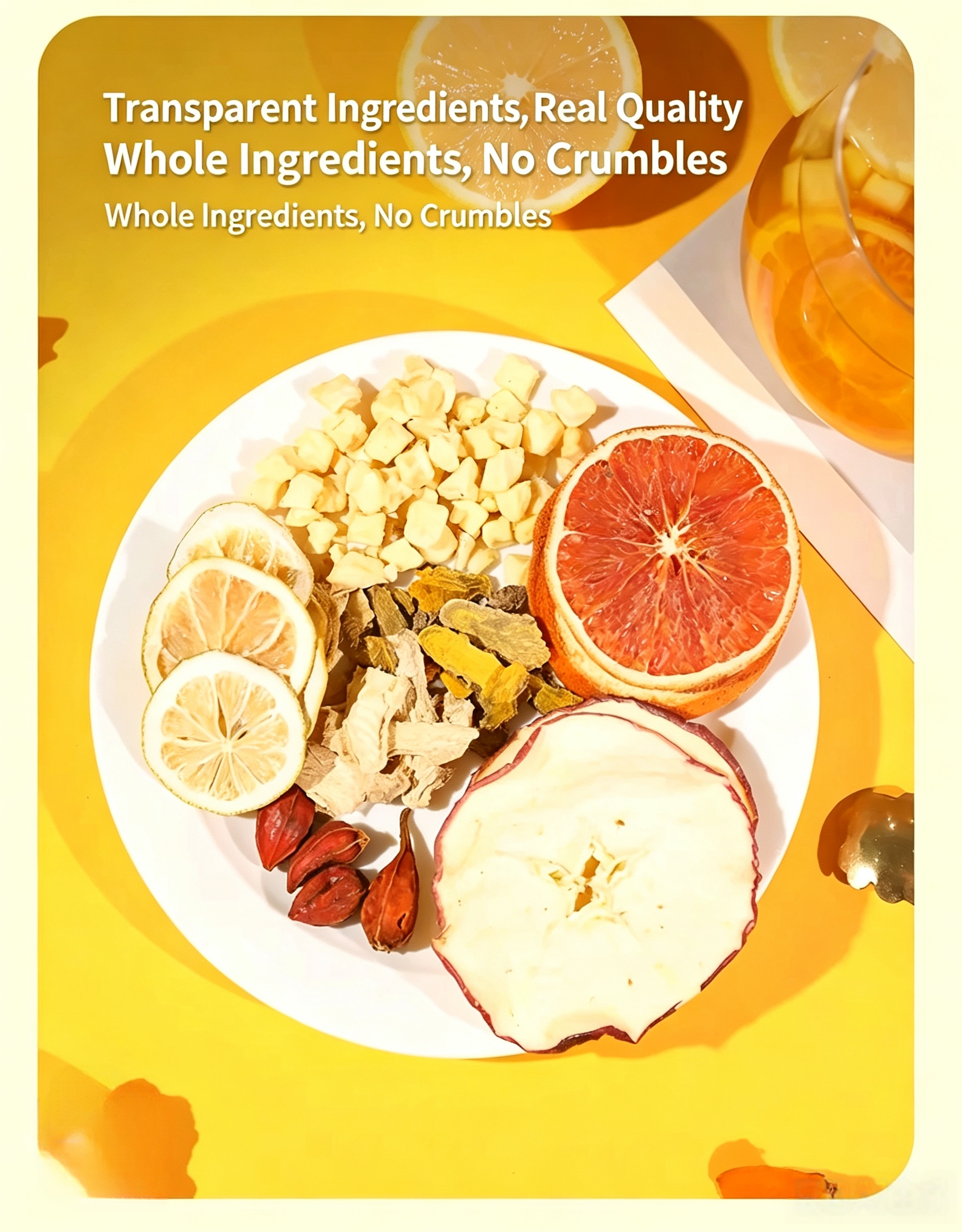 Turmeric Lemon Apple Warm Tea – Orange Slices Turmeric Tea Brew Instant Fruit & Flower Tea with Little Yellow Ginger, 25g × 7 Bags