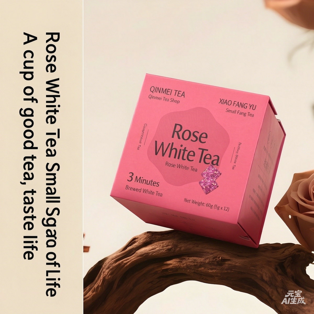 FuDing Tea Town Xiao Fang Yu Rose White Tea (2021 Gongmei & Double-Petaled Red Rose) Compressed Square Tea, 60g (5g×12pcs)