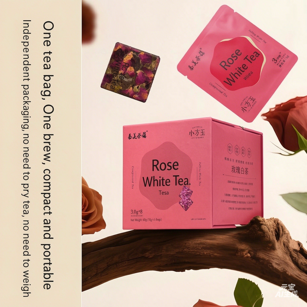 FuDing Tea Town Xiao Fang Yu Rose White Tea (2021 Gongmei & Double-Petaled Red Rose) Compressed Square Tea, 60g (5g×12pcs)