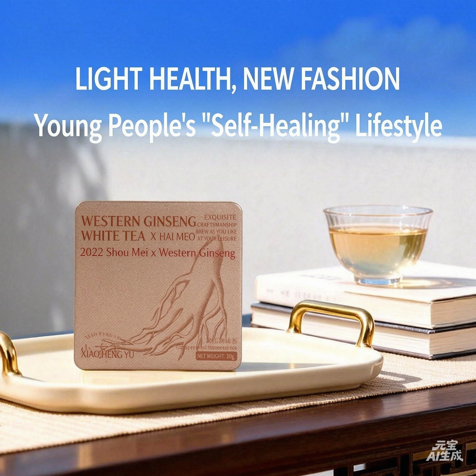American Ginseng White Tea (2022 Shoumei & American Ginseng Compressed Flavored Tea, 30g Portable Iron Box)