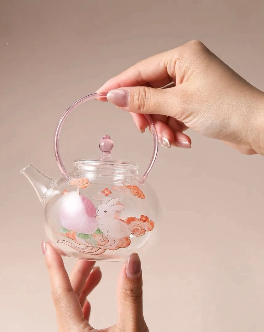 Jade Rabbit Glass Tea Infuser Set , High-Borosilicate, Heat-Resistant, with Handle