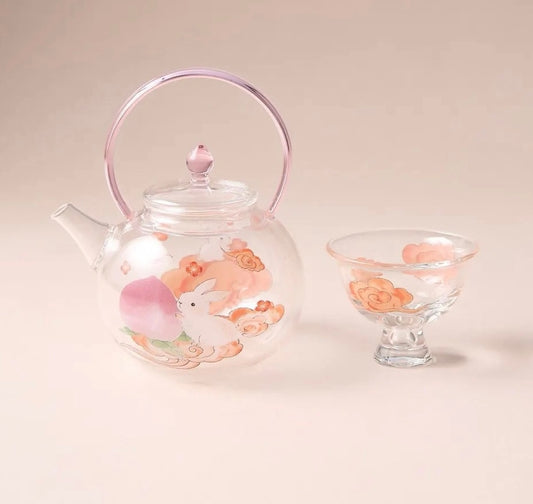 Jade Rabbit Glass Tea Infuser Set , High-Borosilicate, Heat-Resistant, with Handle