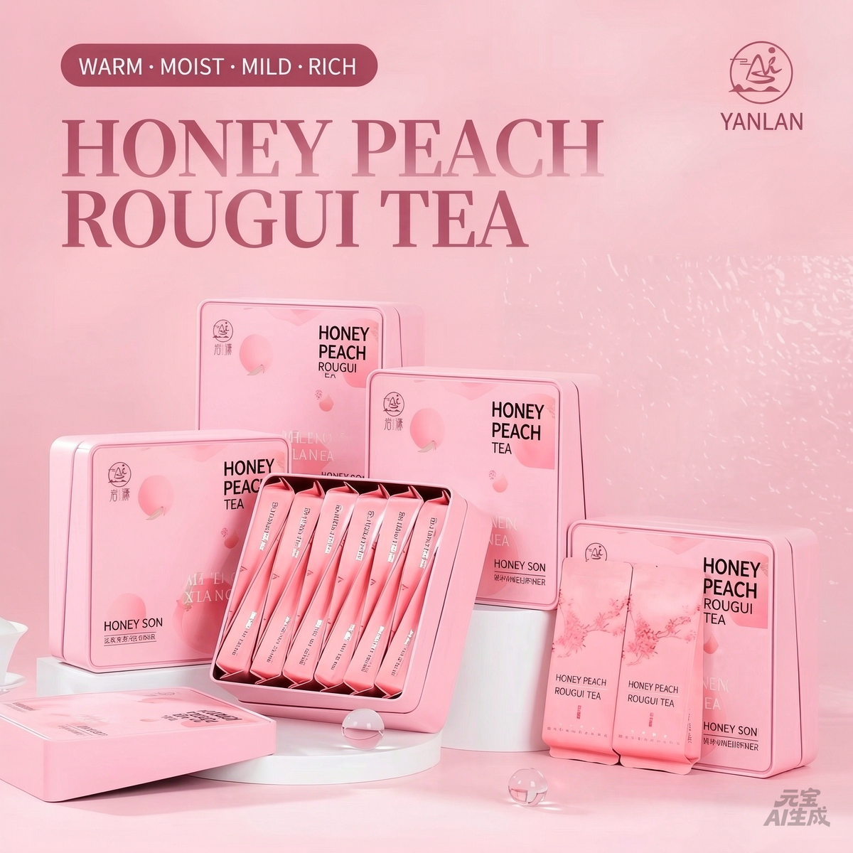 Yan Yuan Peach-Fragrance Rougui (Cassia) Wuyi Yancha | Chinese Fujian Oolong Tea Gift Box with Individual Sachets – Warm, Mellow & Aromatic