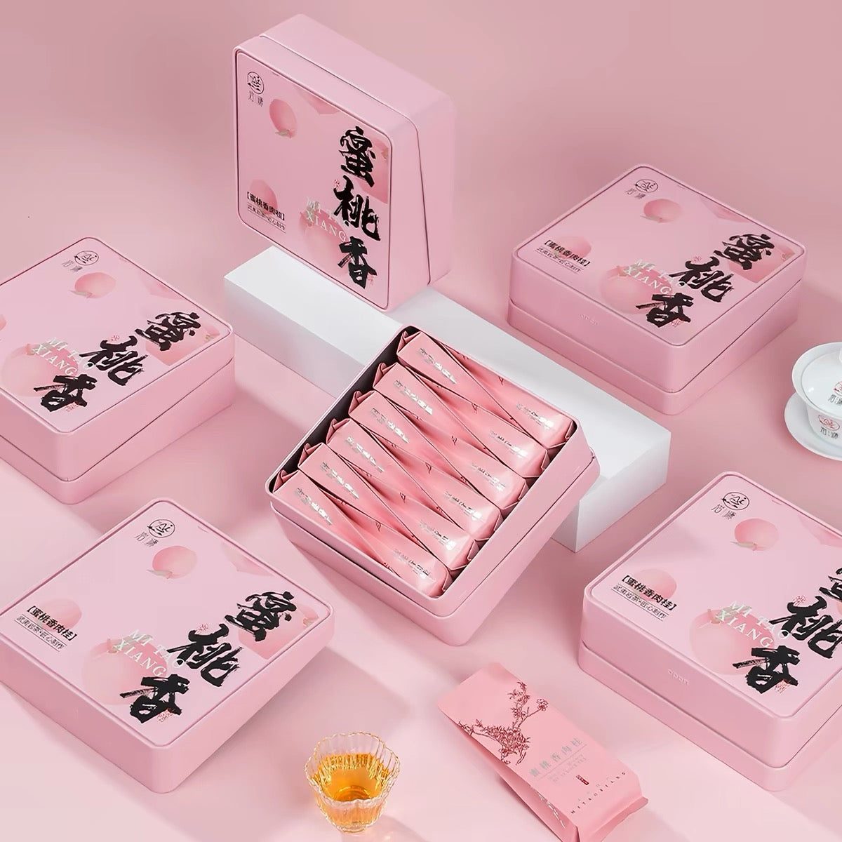 Yan Yuan Peach-Fragrance Rougui (Cassia) Wuyi Yancha | Chinese Fujian Oolong Tea Gift Box with Individual Sachets – Warm, Mellow & Aromatic