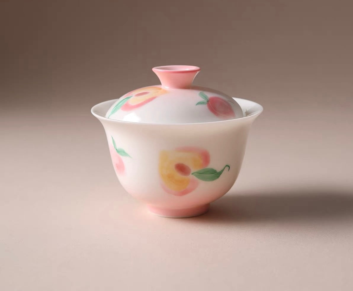 120ml Hand-Painted Peach Porcelain Gaiwan & Cup Set New Chinese Style Ceramic Tea Bowl High Aesthetic Gift for Women