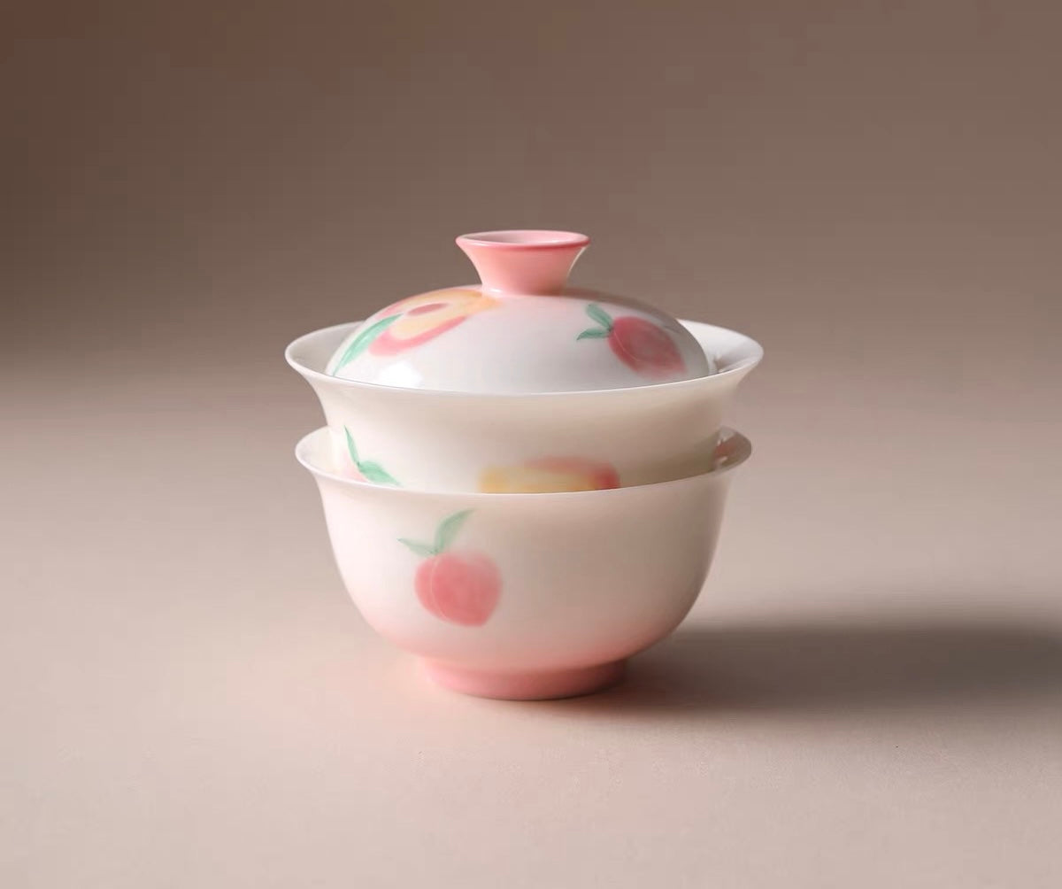 120ml Hand-Painted Peach Porcelain Gaiwan & Cup Set New Chinese Style Ceramic Tea Bowl High Aesthetic Gift for Women