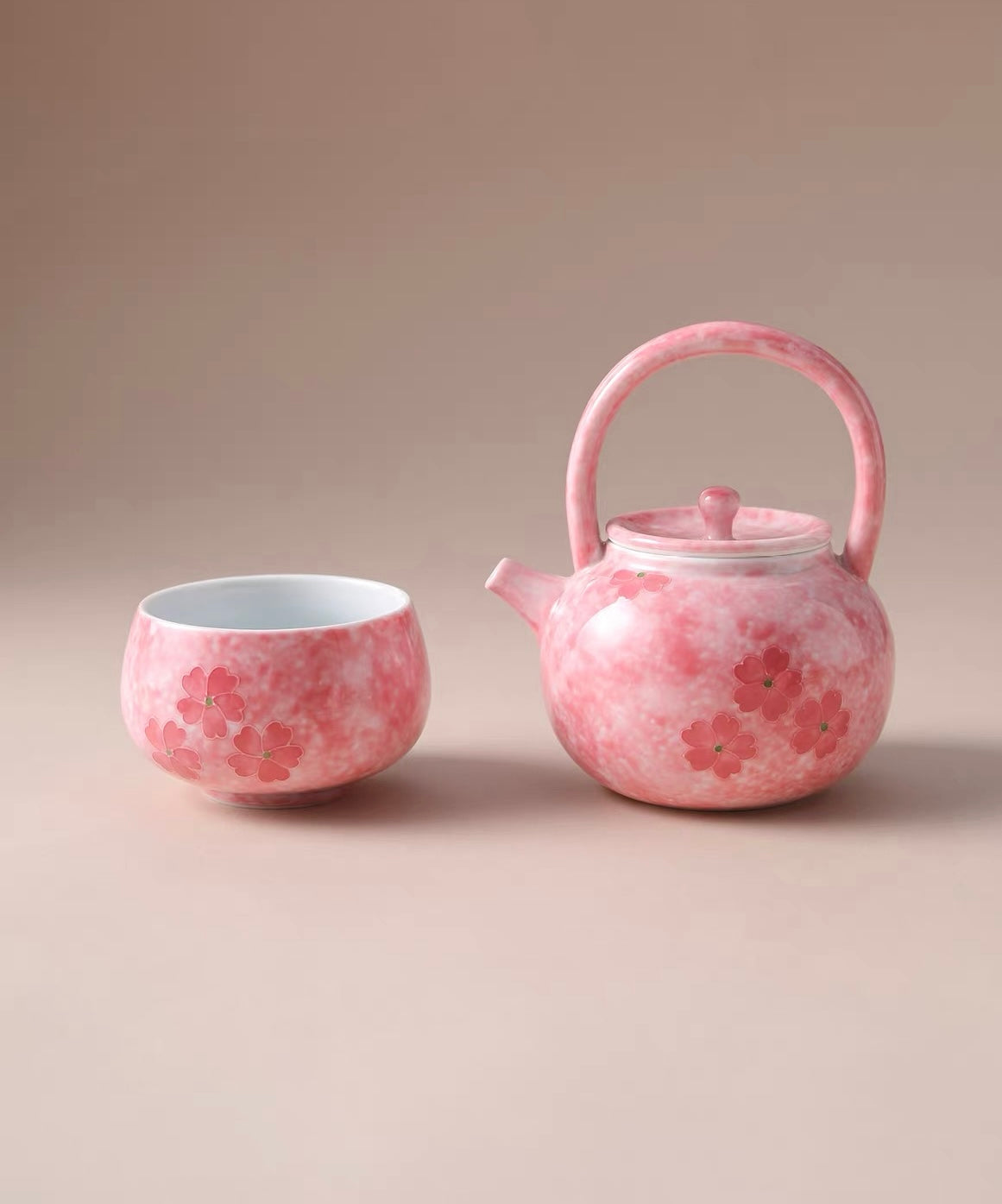 Sakura Solo Tea Set – Hand-Painted Yingqing Porcelain Teapot & Cup for One, Includes One Teapot and One Matching Cup