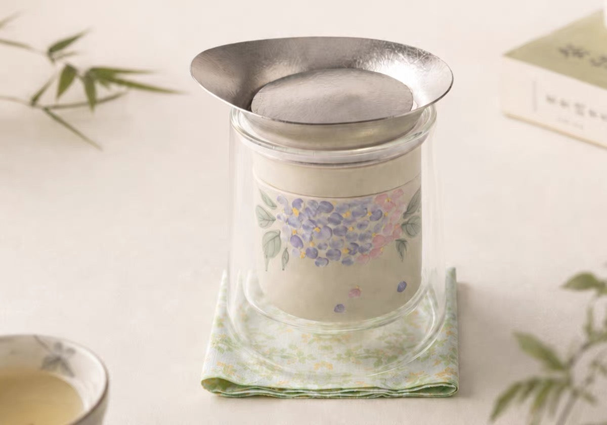 Nancy Tea House Floral Glass & Ceramic Tea Set (1 Pot + 2 Cups + Tea Towel)