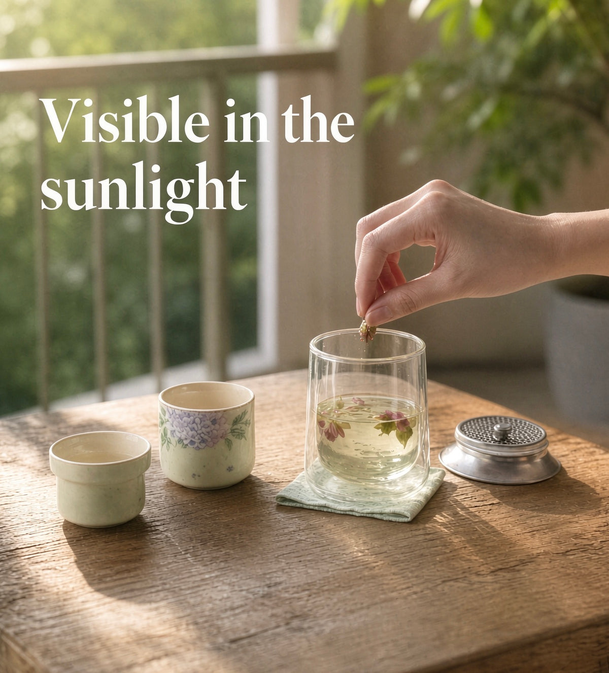 Nancy Tea House Floral Glass & Ceramic Tea Set (1 Pot + 2 Cups + Tea Towel)
