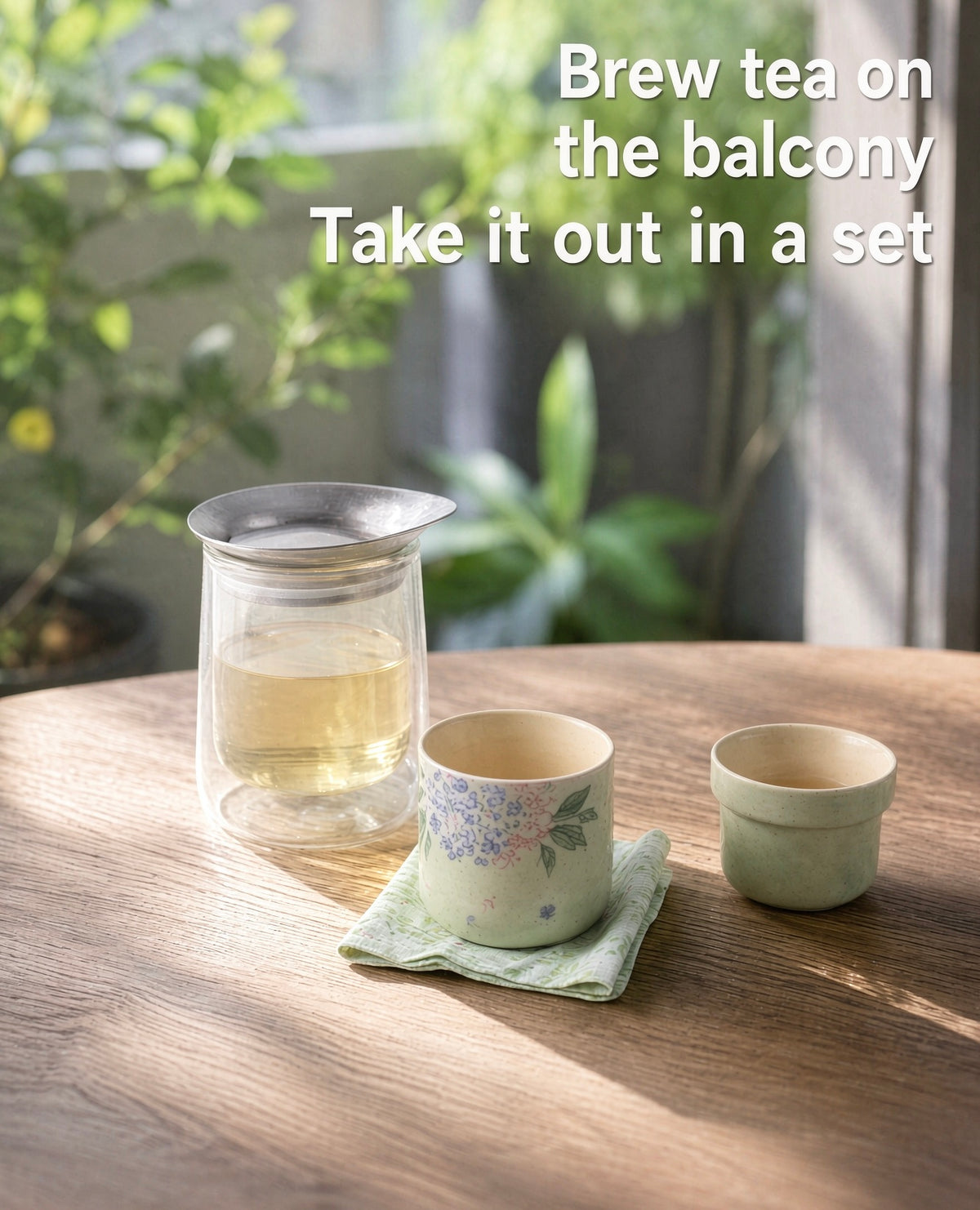 Nancy Tea House Floral Glass & Ceramic Tea Set (1 Pot + 2 Cups + Tea Towel)