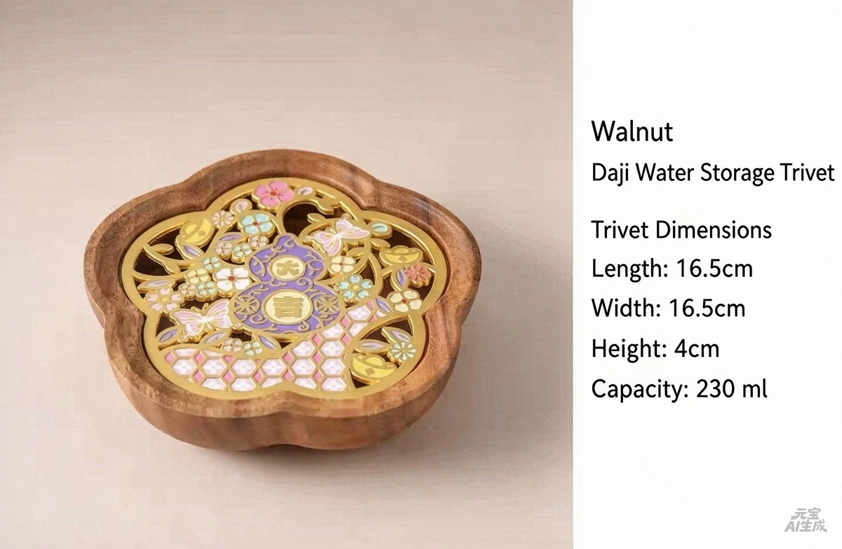 Daji Begonia Teapot Holder Tray | Walnut Wood Enamel Water-Storing Base | Yixing Pot Tray & Cup Mat | High-End Dry Tea Table
