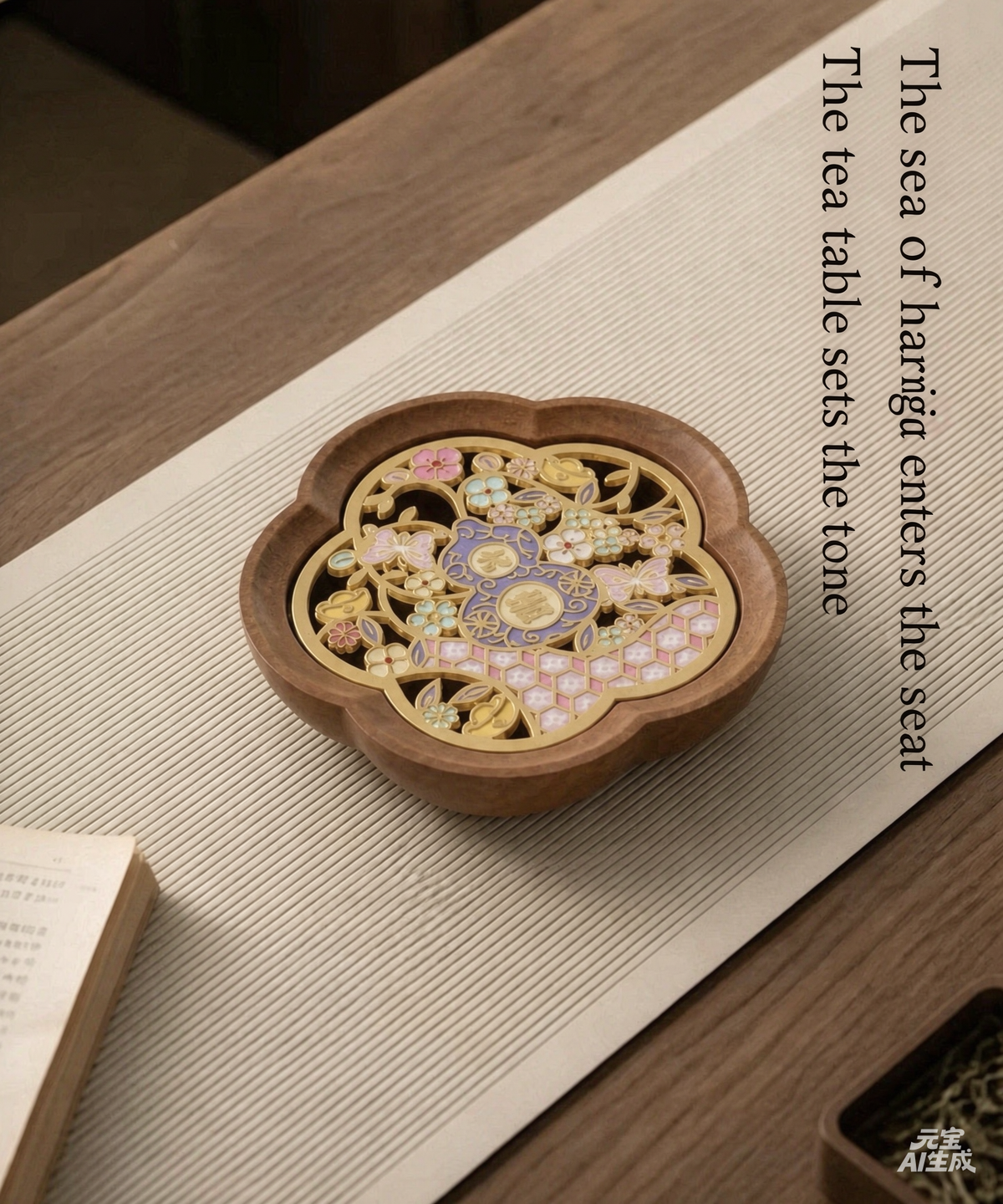 Daji Begonia Teapot Holder Tray | Walnut Wood Enamel Water-Storing Base | Yixing Pot Tray & Cup Mat | High-End Dry Tea Table
