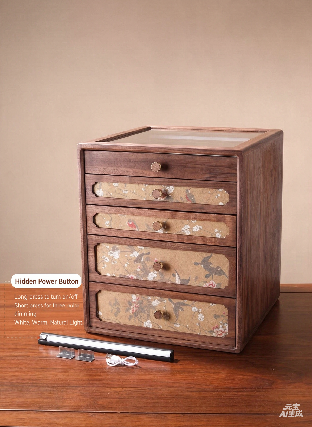 Curio cabinet, curio display shelf, black walnut antique painting tea set display cabinet, Chinese-style solid wood tea cabinett