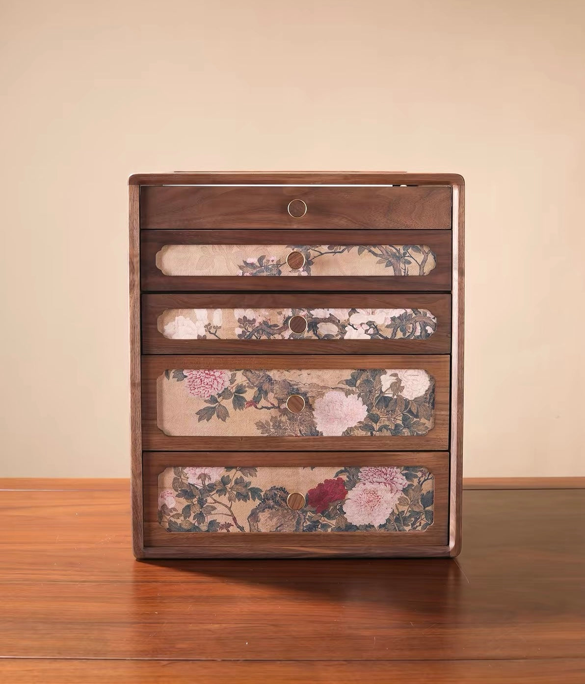 Curio cabinet, curio display shelf, black walnut antique painting tea set display cabinet, Chinese-style solid wood tea cabinett