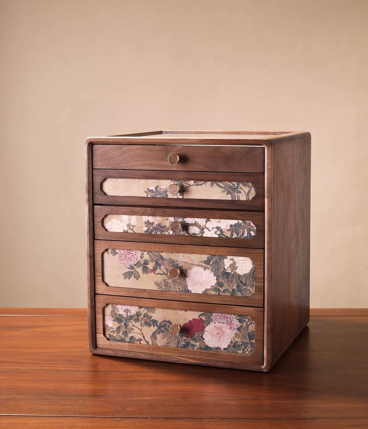 Curio cabinet, curio display shelf, black walnut antique painting tea set display cabinet, Chinese-style solid wood tea cabinett