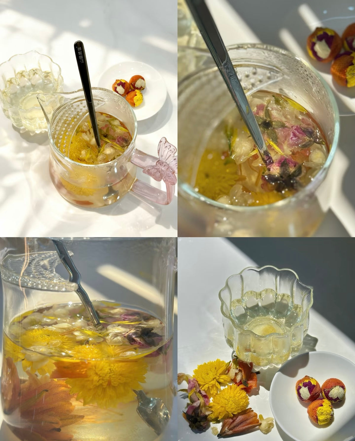 Handcrafted Dragon Ball Flower Tea – Four Flavors Gift Set (Chrysanthemum & Goji Berry + Hibiscus & Aged Tangerine Peel + Pure Jasmine + Hundred Flowers Ball)