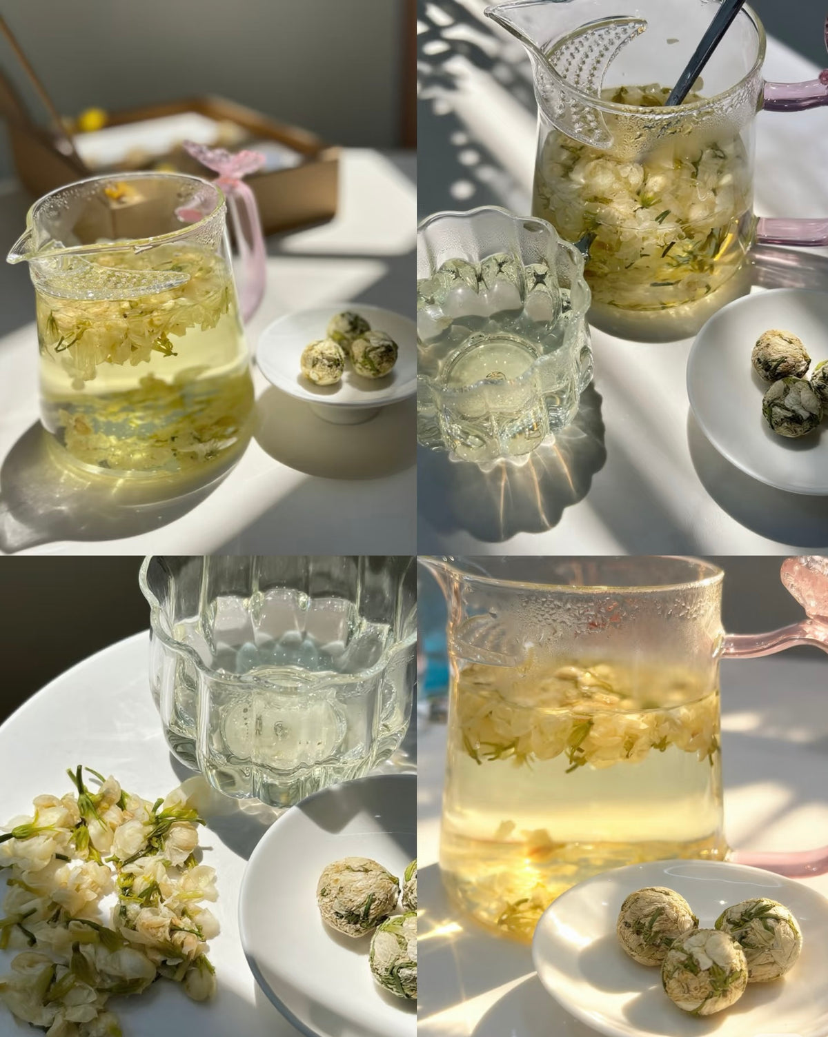 Handcrafted Dragon Ball Flower Tea – Four Flavors Gift Set (Chrysanthemum & Goji Berry + Hibiscus & Aged Tangerine Peel + Pure Jasmine + Hundred Flowers Ball)